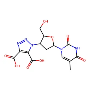 1-[(2S,3S,5R)-2-(hydroxymethyl)-5-(5-methyl-2,4-dioxopyrimidin-1-yl)oxolan-3-yl]triazole-4,5-dicarboxylic acid structure