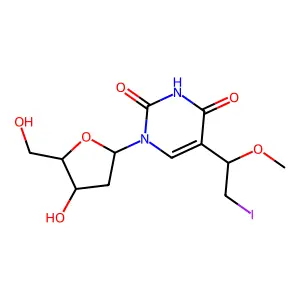 1-[(2R,4S,5R)-4-hydroxy-5-(hydroxymethyl)oxolan-2-yl]-5-(2-iodo-1-methoxyethyl)pyrimidine-2,4-dione structure