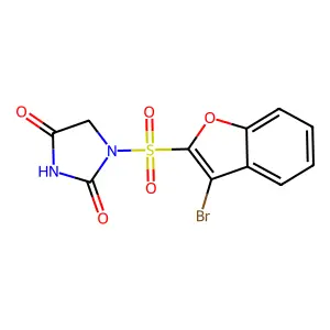 1-[(3-bromo-1-benzofuran-2-yl)sulfonyl]imidazolidine-2,4-dione structure