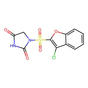 1-[(3-chloro-1-benzofuran-2-yl)sulfonyl]imidazolidine-2,4-dione structure