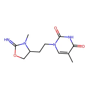 1-[2-[(4R)-2-imino-3-methyl-1,3-oxazolidin-4-yl]ethyl]-5-methylpyrimidine-2,4-dione structure