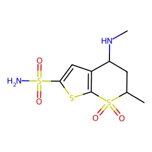6-methyl-4-(methylamino)-7,7-dioxo-5,6-dihydro-4H-thieno[2,3-b]thiopyran-2-sulfonamide structure