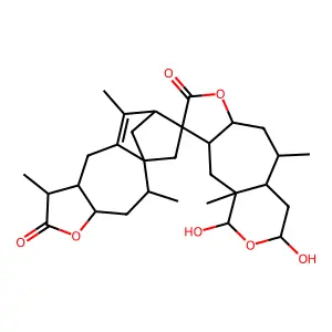 12',14'-dihydroxy-1',2,7,9',11-pentamethylspiro[5-oxatetracyclo[10.2.1.01,10.04,8]pentadec-10-ene-13,4'-6,13-dioxatricyclo[8.4.0.03,7]tetradecane]-5',6-dione structure
