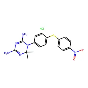1,3,5-Triazine-2,4-diamine, 1,6-dihydro-6,6-dimethyl-1-(4-((4-nitrophenyl)thio)phenyl)-, monohydrochloride structure