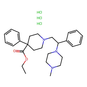 ethyl 1-[2-(4-methylpiperazin-1-yl)-2-phenylethyl]-4-phenylpiperidine-4-carboxylatetrihydrochloride structure