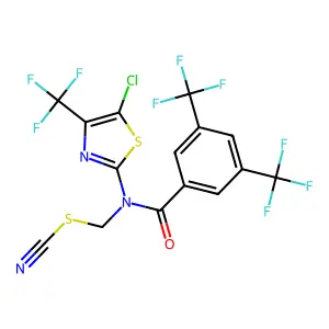 ((3,5-Bis(trifluoromethyl)benzoyl)-(5-chloro-4-(trifluoromethyl)-1,3-thiazol-2-yl)amino)methyl thiocyanate structure