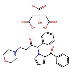 1-(2-benzoylpyrrol-1-yl)-4-morpholin-4-ium-4-yl-1-phenylbutan-2-one;2-(carboxymethyl)-2,4-dihydroxy-4-oxobutanoate structure