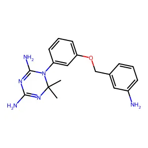 1-[3-[(3-aminophenyl)methoxy]phenyl]-6,6-dimethyl-1,3,5-triazine-2,4-diamine structure