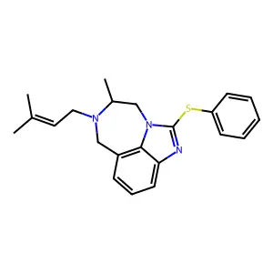11-methyl-10-(3-methylbut-2-enyl)-2-phenylsulfanyl-1,3,10-triazatricyclo[6.4.1.04,13]trideca-2,4,6,8(13)-tetraene structure