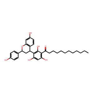 1-[2,4,6-trihydroxy-3-[7-hydroxy-2-(4-hydroxyphenyl)-3,4-dihydro-2H-chromen-4-yl]phenyl]dodecan-1-one structure