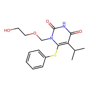 1-(2-hydroxyethoxymethyl)-6-phenylsulfanyl-5-propan-2-ylpyrimidine-2,4-dione structure
