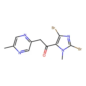 1-(2,5-dibromo-3-methyl-imidazol-4-yl)-2-(5-methylpyrazin-2-yl)ethanone structure