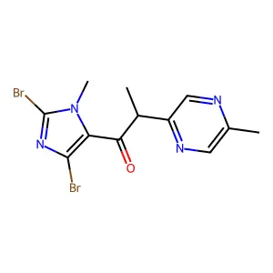 1-(2,5-dibromo-3-methylimidazol-4-yl)-2-(5-methylpyrazin-2-yl)propan-1-one structure