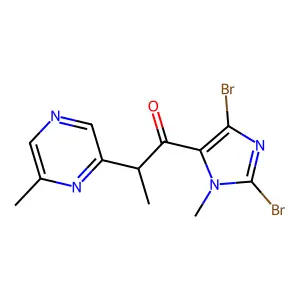 1-(2,5-dibromo-3-methylimidazol-4-yl)-2-(6-methylpyrazin-2-yl)propan-1-one structure