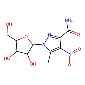 1-[(2R,3R,4S,5R)-3,4-dihydroxy-5-(hydroxymethyl)oxolan-2-yl]-5-methyl-4-nitropyrazole-3-carboxamide structure