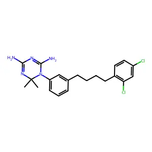 1-[3-[4-(2,4-dichlorophenyl)butyl]phenyl]-6,6-dimethyl-1,3,5-triazine-2,4-diamine structure