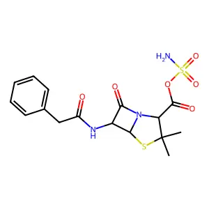 sulfamoyl 3,3-dimethyl-7-oxo-6-[(2-phenylacetyl)amino]-4-thia-1-azabicyclo[3.2.0]heptane-2-carboxylate structure