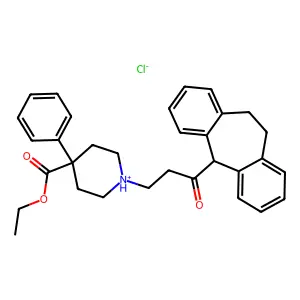 ethyl 1-[3-oxo-3-(2-tricyclo[9.4.0.03,8]pentadeca-1(15),3,5,7,11,13-hexaenyl)propyl]-4-phenylpiperidin-1-ium-4-carboxylate chloride structure