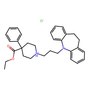 ethyl 1-[3-(5,6-dihydrobenzo[b][1]benzazepin-11-yl)propyl]-4-phenylpiperidin-1-ium-4-carboxylate chloride structure