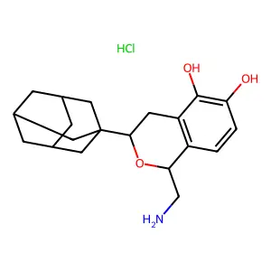 (1R)-3-(1-adamantyl)-1-(aminomethyl)-3,4-dihydro-1H-isochromene-5,6-diolhydrochloride structure