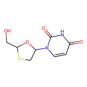 1-[(2R,5S)-2-(hydroxymethyl)-1,3-oxathiolan-5-yl]pyrimidine-2,4-dione structure