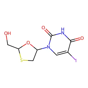 1-[(2R,5S)-2-(hydroxymethyl)-1,3-oxathiolan-5-yl]-5-iodopyrimidine-2,4-dione structure