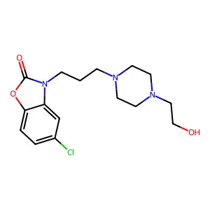 5-chloro-3-[3-[4-(2-hydroxyethyl)piperazin-1-yl]propyl]-1,3-benzoxazol-2-one structure