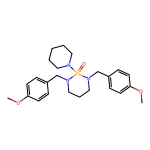 1,3-bis[(4-methoxyphenyl)methyl]-2-piperidin-1-yl-1,3,2lambda5-diazaphosphinane 2-oxide structure