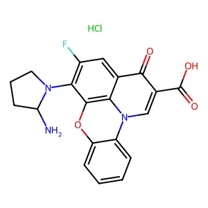 10-(2-aminopyrrolidin-1-yl)-11-fluoro-14-oxo-8-oxa-1-azatetracyclo[7.7.1.02,7.013,17]heptadeca-2,4,6,9(17),10,12,15-heptaene-15-carboxylic acid;hydrochloride structure
