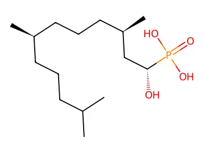 [(1S,2E,6E)-1-hydroxy-3,7,11-trimethyldodeca-2,6,10-trienyl]phosphonic acid structure