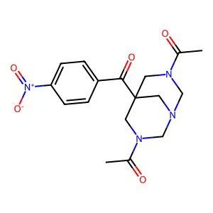 1,1'-(5-(4-nitrobenzoyl)-1,3,7-triazabicyclo[3.3.1]nonane-3,7-diyl)diethanone structure