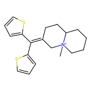 (5R,9aR)-7-(dithiophen-2-ylmethylidene)-5-methyl-1,2,3,4,6,8,9,9a-octahydroquinolizin-5-ium structure