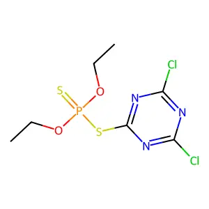 (4,6-dichloro-1,3,5-triazin-2-yl)sulfanyl-diethoxy-sulfanylidene-lambda5-phosphane structure