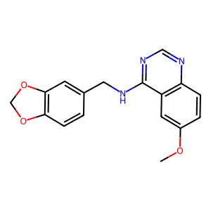 N-(1,3-benzodioxol-5-ylmethyl)-6-methoxyquinazolin-4-amine structure