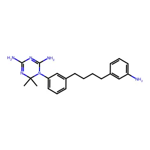 1-[3-[4-(3-aminophenyl)butyl]phenyl]-6,6-dimethyl-1,3,5-triazine-2,4-diamine structure