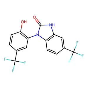 3-[2-hydroxy-5-(trifluoromethyl)phenyl]-6-(trifluoromethyl)-1H-benzimidazol-2-one structure