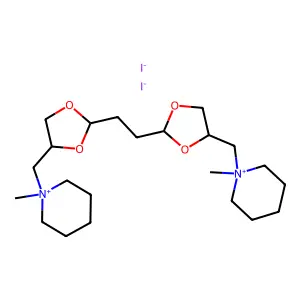 1,1'-(Ethylenebis(1,3-dioxolane-2,4-diylmethylene))bis(1-methylpiperidinium) diiodide structure