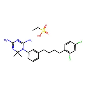 1-[3-[4-(2,4-dichlorophenyl)butyl]phenyl]-6,6-dimethyl-1,3,5-triazine-2,4-diamine;ethanesulfonic acid structure