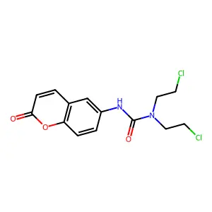 1,1-bis(2-chloroethyl)-3-(2-oxochromen-6-yl)urea structure