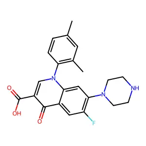 1-(2,4-dimethylphenyl)-6-fluoro-4-oxo-7-piperazin-1-ylquinoline-3-carboxylic acid structure