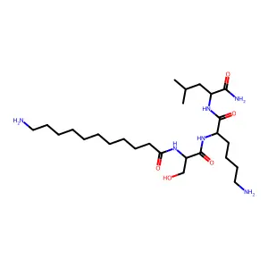 11-amino-N-[(2S)-1-[[(2S)-6-amino-1-[[(2S)-1-amino-4-methyl-1-oxopentan-2-yl]amino]-1-oxohexan-2-yl]amino]-3-hydroxy-1-oxopropan-2-yl]undecanamide structure