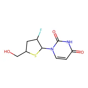 1-[(2R,3R,5S)-3-fluoro-5-(hydroxymethyl)thiolan-2-yl]pyrimidine-2,4-dione structure