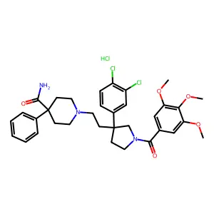 1-[2-[(3R)-3-(3,4-dichlorophenyl)-1-(3,4,5-trimethoxybenzoyl)pyrrolidin-3-yl]ethyl]-4-phenylpiperidine-4-carboxamide;hydrochloride structure