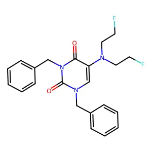 1,3-dibenzyl-5-[bis(2-fluoroethyl)amino]pyrimidine-2,4-dione structure
