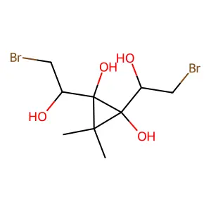 1,2-bis(2-bromo-1-hydroxyethyl)-3,3-dimethylcyclopropane-1,2-diol structure