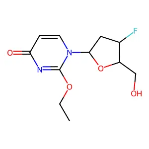 1-(2,3-dideoxy-3-fluoro-beta-erythro-pentofuranosyl)-2-ethoxypyrimidin-4(1H)-one structure