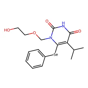 1-(2-hydroxyethoxymethyl)-6-phenylselanyl-5-propan-2-ylpyrimidine-2,4-dione structure