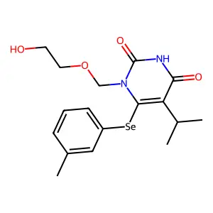 1-(2-hydroxyethoxymethyl)-6-(3-methylphenyl)selanyl-5-propan-2-ylpyrimidine-2,4-dione structure