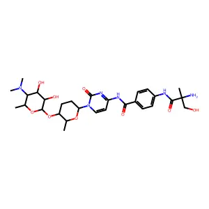 4-[[(2S)-2-amino-3-hydroxy-2-methylpropanoyl]amino]-N-[1-[(2R,5S,6R)-5-[(2R,3R,4S,5S,6R)-5-(dimethylamino)-3,4-dihydroxy-6-methyloxan-2-yl]oxy-6-methyloxan-2-yl]-2-oxopyrimidin-4-yl]benzamide structure