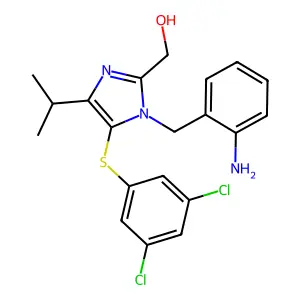 [1-[(2-aminophenyl)methyl]-5-(3,5-dichlorophenyl)sulfanyl-4-propan-2-ylimidazol-2-yl]methanol structure